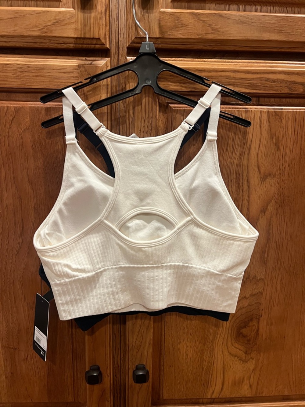 90 Degree By Reflex Navy and Cream Dual-Layer Racerback Sports Bra - Picture 4 of 8